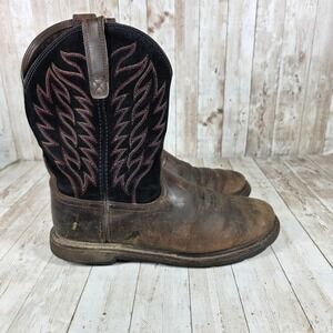 Ariat‎ Work Boots Mens 9M Brown Leather Cowboy Western Black Stitching